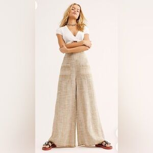 Free People Moonlight Pull On Wide Leg Linen Blend Pants